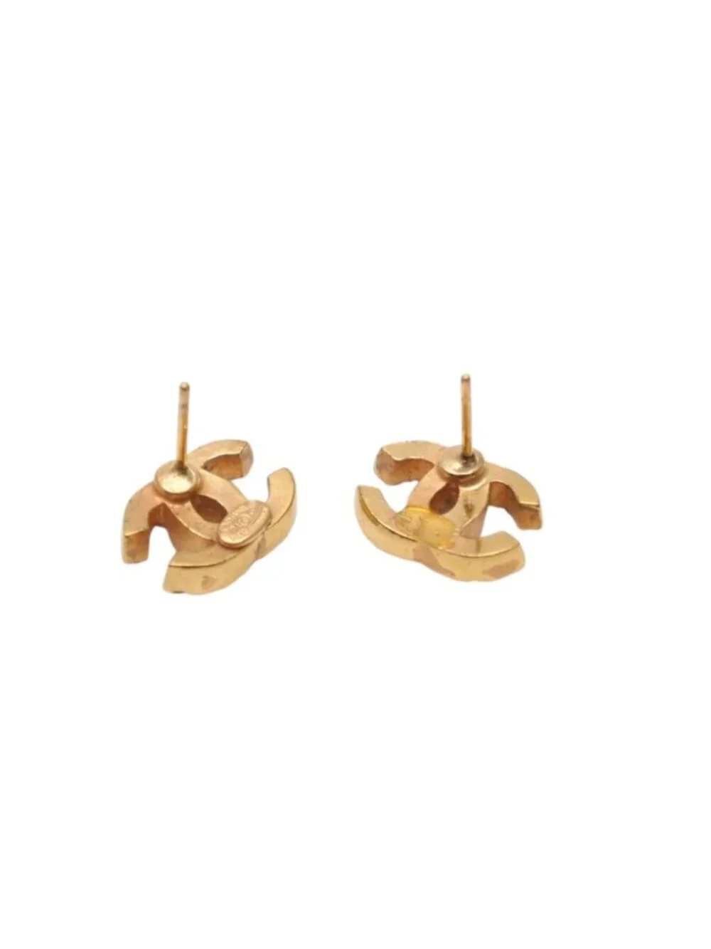 Chanel CC Logo Earrings 01 Rhinestone Metal Gold Clear